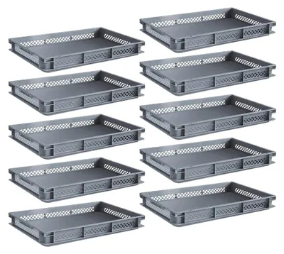Produktbild von 10 durchbrochene Eurobehälter mit 2 Griffleisten, 600x400x75 mm, 14 Liter
