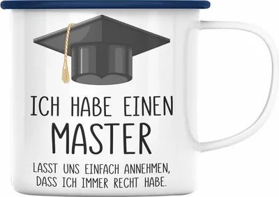 Produktbild von Trendation - Master Bestanden Geschenk Abschluss Emaille Tasse Spruch Master Graduation Bestandene Prüfung Geschenkidee (Blau)