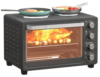 Produktbild von HOMCOM Minibackofen 28 L 2600W Mini Backofen 100-230℃ 60 Min. Timer Schwarz