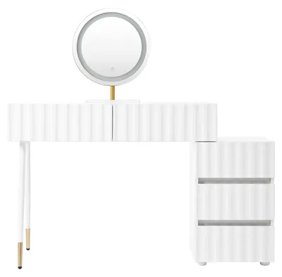 Produktbild von Schminktisch - Frisiertisch - 100×40×127 cm - LED-Spiegel mit Beleuchtung - 5 Schubladen - Modernes Design - Spanplatte + MDF - Mit Kippschutz - Weiß
