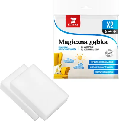 Zdjęcie produktu dla Kuchcik Magiczna Gąbka Uniwersalna Usuwa Plamy Bez Detergentów 2 Sztuki
