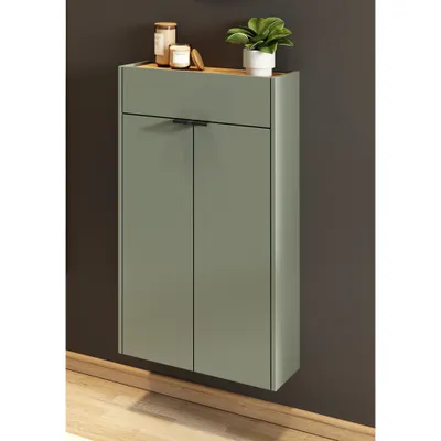Produktbild von Flurschrank Schuhschrank 56cm in grün mit Eiche ABERDEEN-01 ideal für schmale Flure, B/H/T ca. 56/97/22 cm