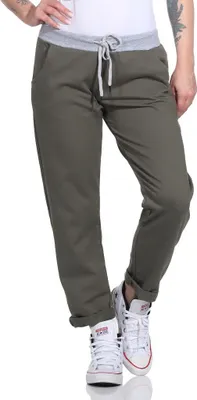Produktbild von 287 Mississhop Damen Hose Cargohose Blumen Sweatpants Jogginghose Baumwolle Freizeithose Boyfriend Uni Oliv Model 31