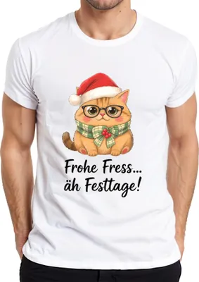 Obrázok produktu pre Happy Holidays Christmas Cat Funny Gift Cute pánske tričko, biele, S