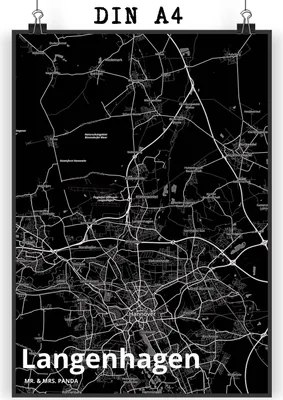 Produktbild von Mr. & Mrs. Panda Bild Langenhagen DIN A4 - Geschenk, Stadt Dorf Karte Landkarte Map Stadtplan, drucke, wanddeko, Kunstdruck, Plakat, Wandbild
