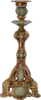 Produktbild von Casa Padrino Jugendstil Kerzenständer Messing / Grün 15,2 x 15,2 x H. 31,8 cm - Barock & Jugendstil Deko Accessoires