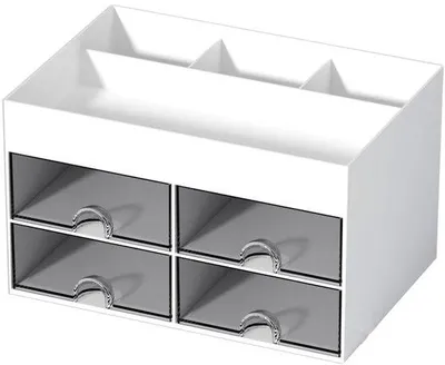 Image de Organisateur de bureau avec 4 compartiments - Organisateur à maquillage - pour enseignants, écoles, maison, décoration de table - blanc
