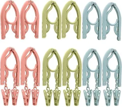 Immagine prodotto di Appendiabiti pieghevoli con clip, set da 12 pezzi, da viaggio, da campeggio, 3 colori, portatili