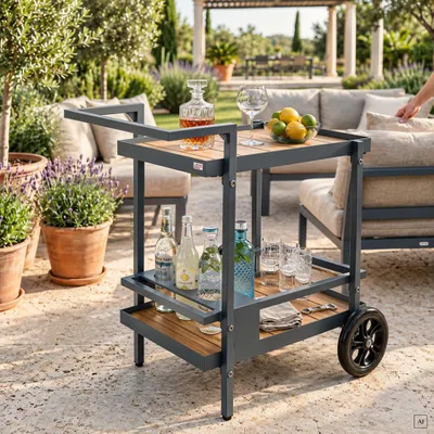 Produktbild von Outdoor Servierwagen | zwei Ablageflächen | Flaschenhalterungen | 80 cm H