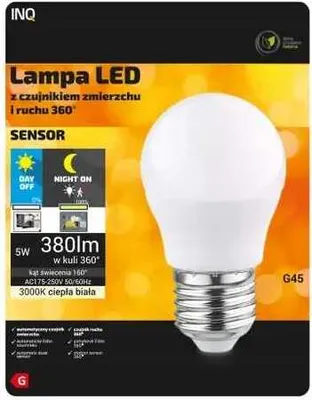 Obrázok produktu pre LED žiarovka G45 E27 5W 3000K 380lm zmena a senzor pohybu