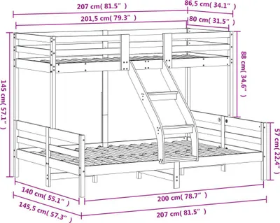 Obrázok produktu pre vidaXL Poschodová posteľ 80x200/140x200 cm z masívneho borovicového dreva