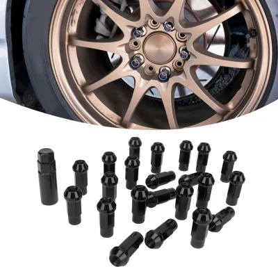 Immagine prodotto di 22 dadi conici per ruote con chiave a bussola, acciaio legato, ricambio universale forgiato per Toyota, nero, M12 x 1,25