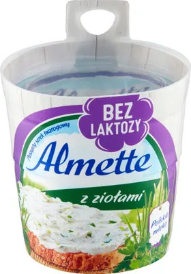 Zdjęcie produktu dla Almette z ziołami bez laktozy. Puszysty serek twarogowy bez laktozy. Pasteryzowany. 150 g