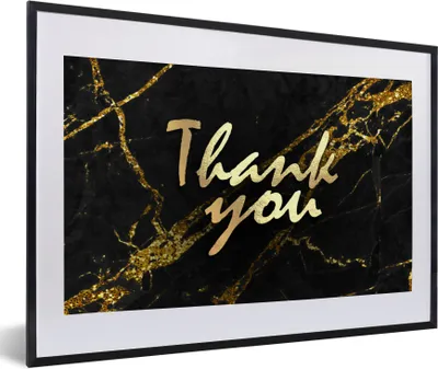 Produktbild von MuchoWow® Gerahmtes Poster Zitate - Dank - Gold - Marmor 60x40 cm - Poster mit Schwarzem Bilderrahmen Wandposter Rahmen Foto Bilder - Schlafzimmer - Plakat in Rahmen - Drucken