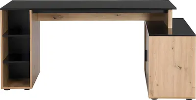 Produktbild von Eckschreibtisch mit Ablagefächern - MDF - Natur und schwarz - ROMIARA