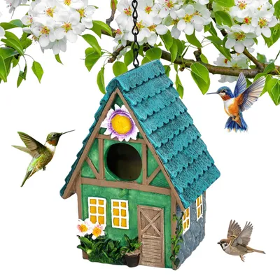 Hängendes Vogelhaus aus Harz und Holz, wetterfest, mit Aufhängung