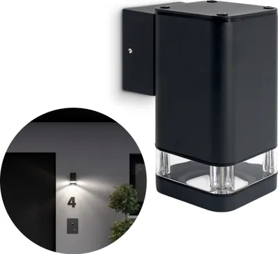 Produktbild von SSC-LUXon LED Wandlampe ATUNI außen up oder down mit IP54 Regenschutz - Wandleuchte 1-Flammig schwarz inkl. 3W GU10 Lampe 230V