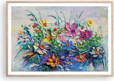 Produktbild von Gerahmtes Poster - Rahmen in heller Eiche - Blumen die Farben pastos - 100x70 cm - Wand Bild - Wanddeko - Wandbilder - Kunstposter - Wandposter - Bilderrahmen - Bilder - Kunstdruck - P2NAA100x70-4521