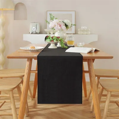 Produktbild von Tischläufer Schwarz, Tischläufer Abwaschbar, Tischläufer Leinenoptik, Tischläufer Wasserabweisend für Esszimmer Party Urlaub Dekoration, 30 x 120 cm