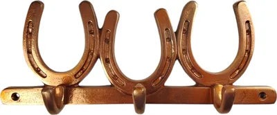 Produktbild von Drei Hufeisen Wandhaken in Bronzeoptik - Pferde Garderobenleiste aus Metall