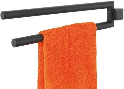 Obrázok produktu pre Držiak na uteráky Unyqoos® – čierna farba, 2 otočné ramená, ušľachtilá oceľ s práškovým povrchom, odolný proti korózii, ideálny do moderných kúpeľní