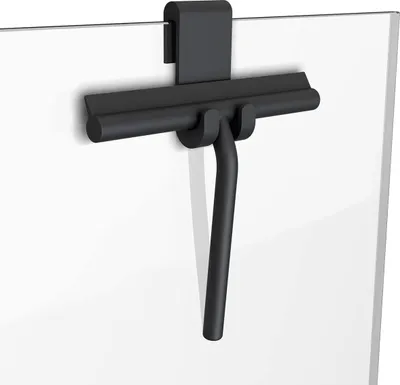 Produktbild von Duschabzieher mit Haken – Fensterwischer aus Silikon – Duschabzieher für Glastüren – Glasabzieher Badezimmer Dusche – Fensterabzieher (8,25 Zoll, Schwarz)