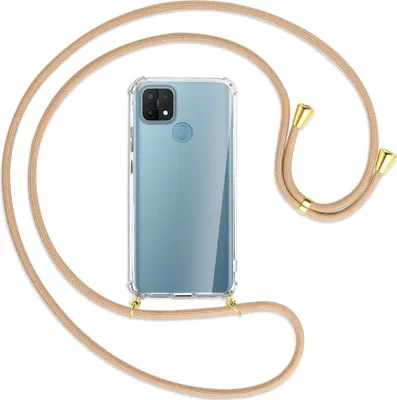 Produktbild von Handykette Backcover-Schutzhülle mit Band (Metall goldfarben) für Oppo A15 - beige