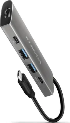 Produktbild von Axagon HMC-5G21 USB 10Gbps hub, 2x USB-A, 2x USB-C, HDMI 4k/30Hz, PD 60W, USB-C Kabel, Kabelgebunden, USB 3.2 Gen 2 (3.1 Gen 2) Type-C, 60 W, Grau, 10 Gbit/s, 4K Ultra HD