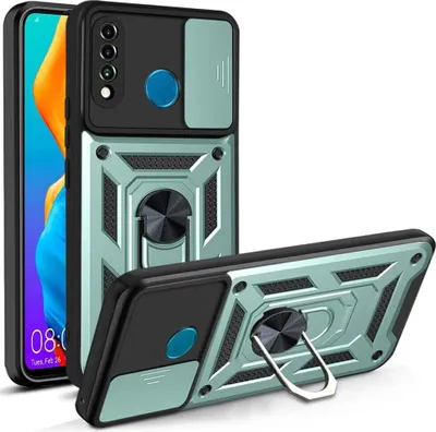 Produktbild von Huawei P30 Lite Hülle mit 360° Drehbarer Magnetische Ring Ständer Halter Dia Kameraschutz TPU Bumper Silikon Schutzhülle für Huawei P30 Lite Grün