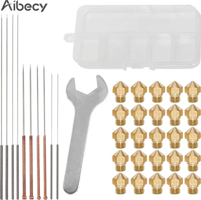 Zdjęcie produktu dla Zestaw narzędzi do konserwacji dysz do drukarek 3D Aibecy MK10 M7 z mosiężną dyszą wytłaczarki gwintowanej 0,2 / 0,4 / 0,6 / 0,8 / 1,0 mm z igłą czyszczącą i kluczem do drukarek 3D