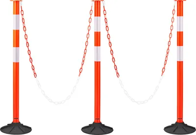 Image de Poteau de signalisation VEVOR Poteau de signalisation en 3 parties (871 mm) avec socle lesté & bandes réfléchissantes & chaînes, poteau d'avertissement pour chantiers, parkings, poteau de barrage pour la gestion de la foule