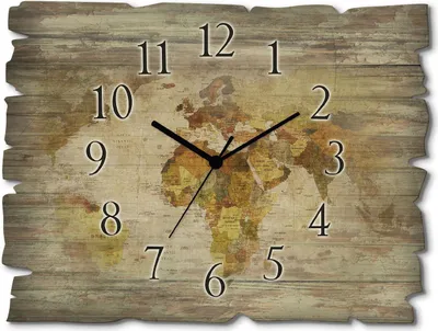Produktbild von ARTland Holz Wanduhr Funkuhr - schwarzer Zeiger Weltkarte Größe: 40x30 cm