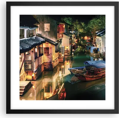 Produktbild von Gerahmtes Poster - Schwarzer Rahmen - Chinesisch Stadt Nacht - 40x40 cm - Wand Bild - Wanddeko - Wandbilder - Kunstposter - Wandposter - Bilderrahmen - Bilder - Kunstdruck - P2BAC40x40-4657