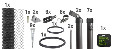Produktbild von Alberts 631017 Maschendrahtzaun als Zaun-Komplettset, mit Einschlagbodenhülse und Kniekissen, anthrazit-metallic, Höhe 175 cm, Länge 15 m