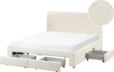 Obrázek produktu pro BELIANI Postel s úložným prostorem krémově bílá buklé čalounění 160 x 200 cm se zásuvkami moderní skandinávský design ložnice