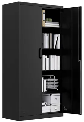 Metall-Aktenschrank, 180x90x45 cm, 4 verstellbare Böden, abschließbar, schwarz
