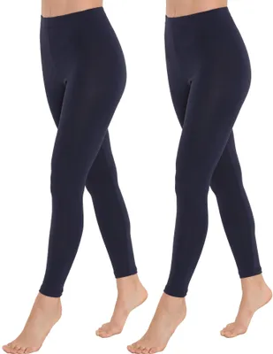Produktbild von OCERA Damen Lange Leggings aus atmungsaktiver Baumwolle mit hoher Taille,  Standard 100 , Marineblau - L, 2er Pack