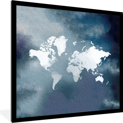 Produktbild von MuchoWow® MuchoWow® Gerahmtes Poster Weltkarte - Aquarell - Blau 40x40 cm - Poster mit zchwarzem Bilderrahmen - Mit Rahmen - Wanddekoration Schlafzimmer