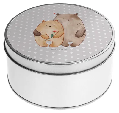 Produktbild von Mr. & Mrs. Panda Erinnerungsbox Bären Liebe - Grau Pastell - Geschenk, Heiraten, Metalldose, Verknallt, Kuscheln, Verliebt, Dose, Blume, Vorratsdosen, Hochzeitstag, Bär