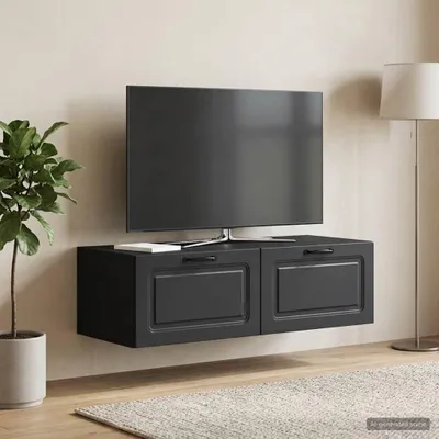 Zdjęcie produktu dla Maison Exclusive – szafka pod telewizor do montażu na ścianie, czarna, 98 x 41 x 30 cm, materiały drewnopochodne