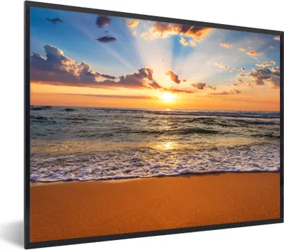 Produktbild von MuchoWow® Gerahmtes Poster Strand - Sonnenuntergang - Meer - Wolken - Horizont 40x30 cm - Poster mit Schwarzem Bilderrahmen Wandposter Rahmen Foto Bilder - Kunstposter - Wanddekorationen