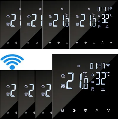 Zdjęcie produktu dla 8X WIFI Inteligentny termostat grzewczy Cyfrowy kontroler temperatury Sterowanie aplikacją mobilną Ekran dotykowy LCD Tygodniowy programowalny termostat wodnego ogrzewania podłogowego i kotła gazowego Ochrona przed mrozem dla domu, szkoły, biura, hotelu Sterowanie aplikacją SmartLife