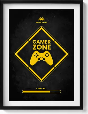 Produktbild von Beschriftung für Gamer-Zimmer „Gamer-Zone“– Wandbild mit Rahmen – Gerahmtes Bild  – Wanddekoration – 60x80 cm –  Schwarz Rahmen