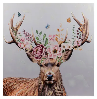 Produktbild von Wandbild Hirsch mit Blumenkranz auf Leinwand 60x60cm Formano