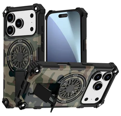 Image de Pour Apple iPhone 17 Pro Camouflage MagSafe 360 Ring Hybrid Kickstand Cover Vert