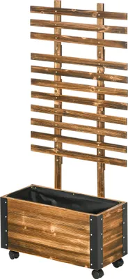 Obrázok produktu pre Vysoký záhon s oporou pre popínavé rastliny, 4 kolieska, impregnované masívne drevo, 65 cm x 31 cm x 147 cm, čierna + hnedá