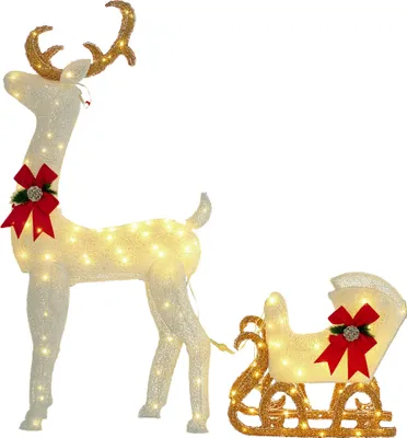 Productafbeelding van LED-kerstdecoratie, verlicht rendier en slee, 170 lampjes, 50 x 29 x 42 cm