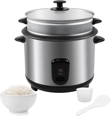 Rijstkoker 2,2 L, 900 W, mit Dampfgareinsatz, Antihaftbeschichtung, Silber