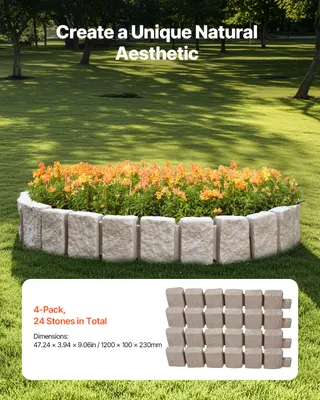Produktbild von VEVOR Beeteinfassung Steinoptik, 120x10x23 cm, Beetumrandung Rasenkante, flexible Garteneinfassung mit Verankerungsspitzen, lichtbeständige Hofeinfassung für Einfahrten & Gehwege, Beige