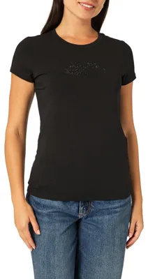 Produktbild von Armani Exchange Women's Rhine Stone Logo Tone On Tone Simple T-Shirt,Black,XXL